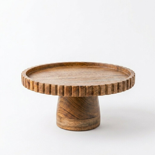 Casa di Elturo Taartplateau madera – mango hout – Ø25 x 12 cm – houten taartstandaard – 3639839 large