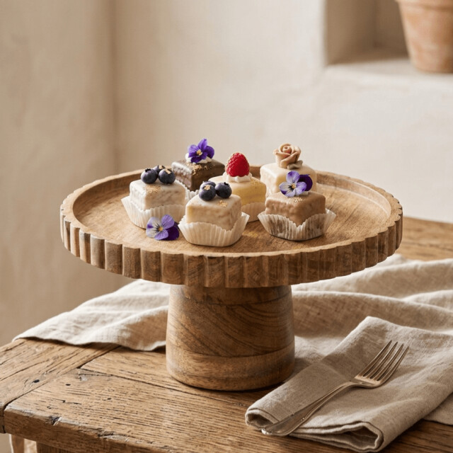 Casa di Elturo Taartplateau madera – mango hout – Ø25 x 12 cm – houten taartstandaard – 3639839 large