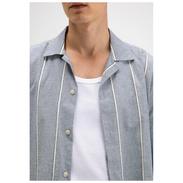 Butcher of Blue Quinn linen stripe shirt alaska blue M2614060-890 large