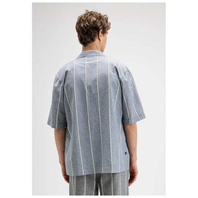 Butcher of Blue Quinn linen stripe shirt alaska blue M2614060-890 large