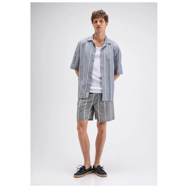 Butcher of Blue Quinn linen stripe shirt alaska blue M2614060-890 large