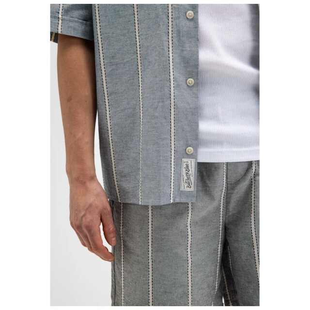 Butcher of Blue Quinn linen stripe shirt alaska blue M2614060-890 large