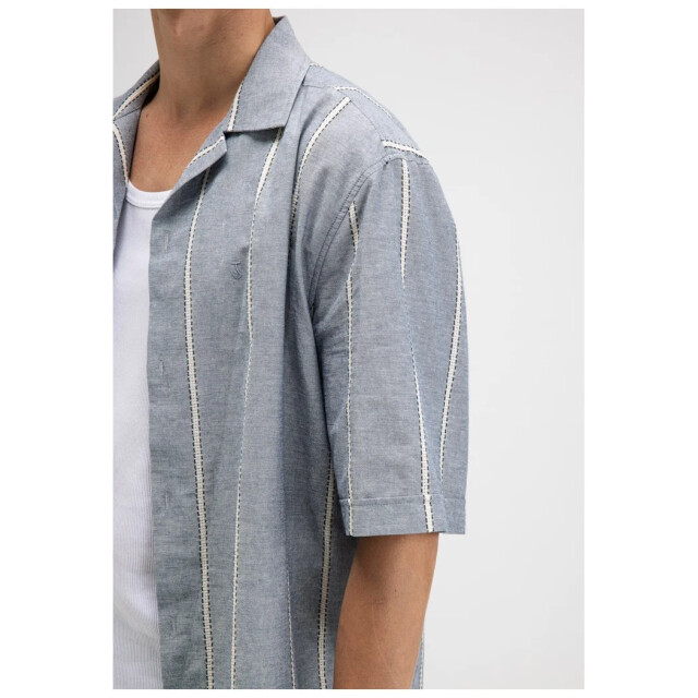 Butcher of Blue Quinn linen stripe shirt alaska blue M2614060-890 large