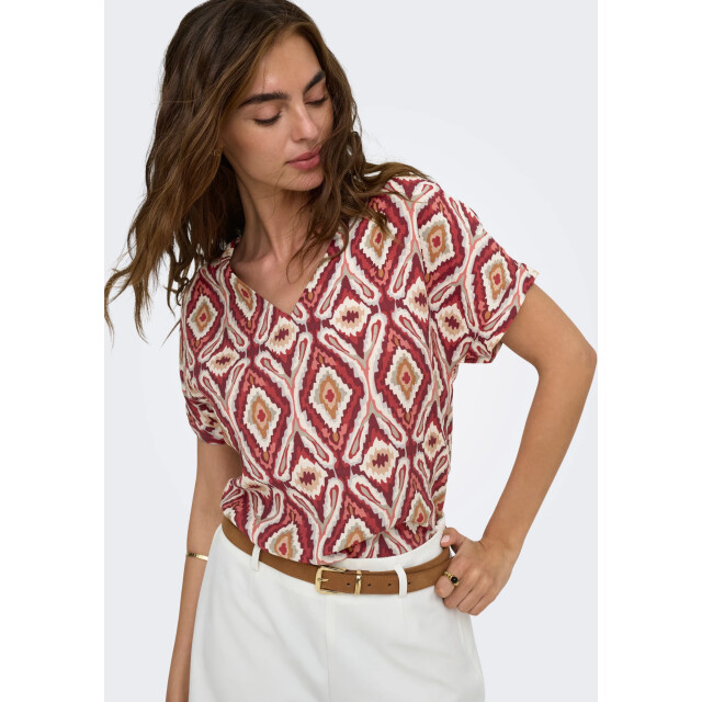 Only Onlbelly mikasi ss v-neck top wvn ex brick red/abs 15380466-234335001 large