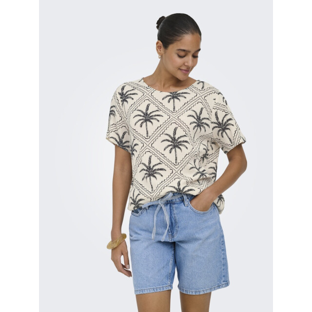 Jacqueline de Yong Jdygaby life ss v-neck top wvn ecru dessin 4382.08.0035 large