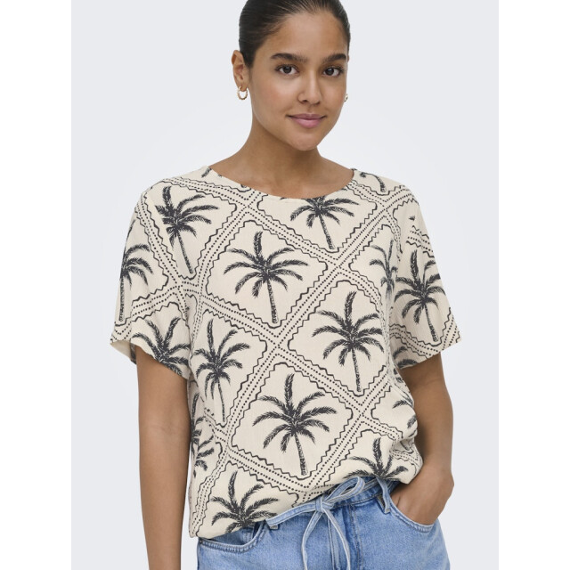 Jacqueline de Yong Jdygaby life ss v-neck top wvn ecru dessin 4382.08.0035 large