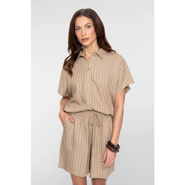 Geisha 63423-14 745 blouse linen stripes s/sl taupe/black 63423-14 745 large