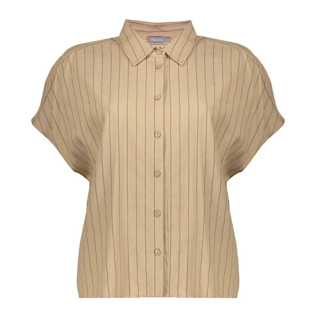 Geisha 63423-14 745 blouse linen stripes s/sl taupe/black 63423-14 745 large