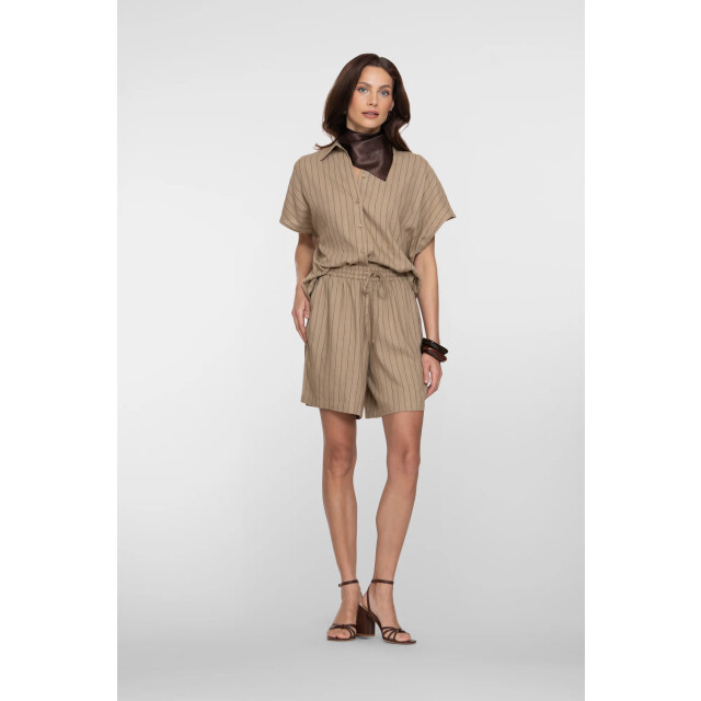 Geisha 63423-14 745 blouse linen stripes s/sl taupe/black 63423-14 745 large