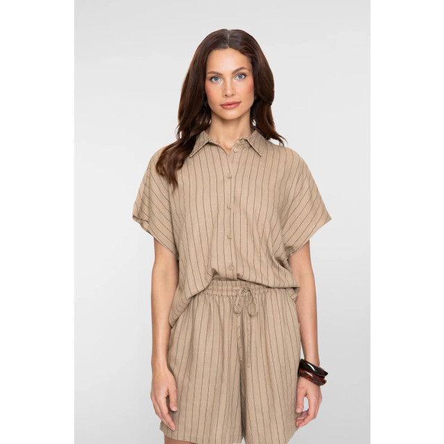 Geisha 63423-14 745 blouse linen stripes s/sl taupe/black 63423-14 745 large