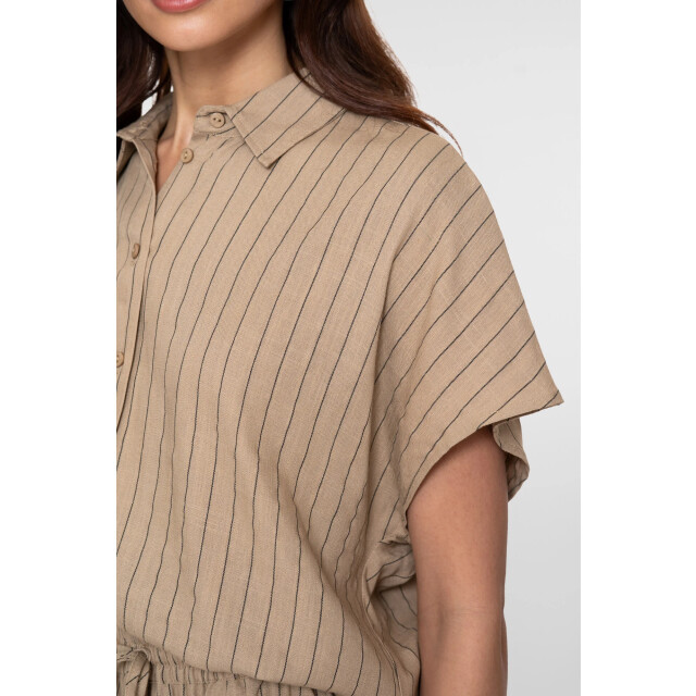 Geisha 63423-14 745 blouse linen stripes s/sl taupe/black 63423-14 745 large