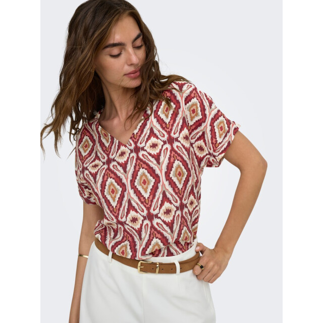 Only Onlbelly mikasi ss v-neck top wvn ex dessin 4382.49.0033 large