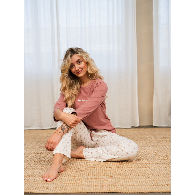 By Louise Dames pyjama set lang driekwart mouw oudroze/wit gebloemd BL-6259-02 large