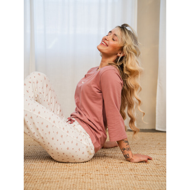 By Louise Dames pyjama set lang driekwart mouw oudroze/wit gebloemd BL-6259-02 large