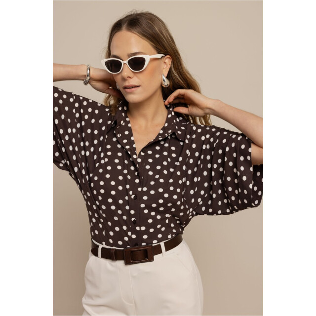 Studio Anneloes fabienne dot blouse 13937 8717 espresso/ecru 06615.882.0024 large