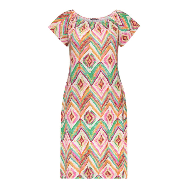 Geisha 67422-60 may 615 dress elastic shoulder jersey aop pr.01-26-2 teal/fuchsia 67422-60 MAY 615 large