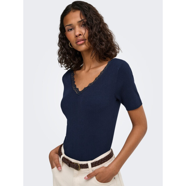 Jacqueline de Yong Jdynanna ss revers lace pullover knt navy 4339.37.0013 large