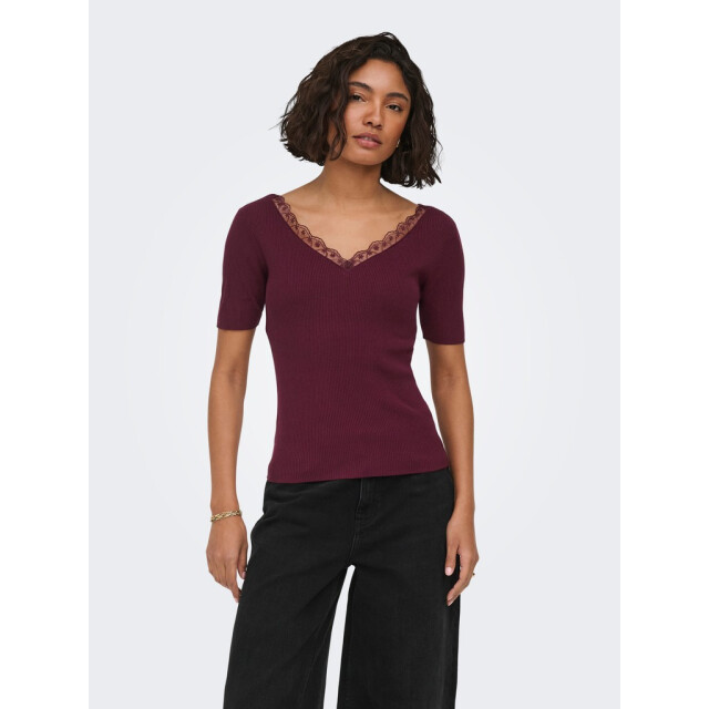 Jacqueline de Yong Jdynanna ss revers lace pullover knt bordeaux 4339.47.0021 large