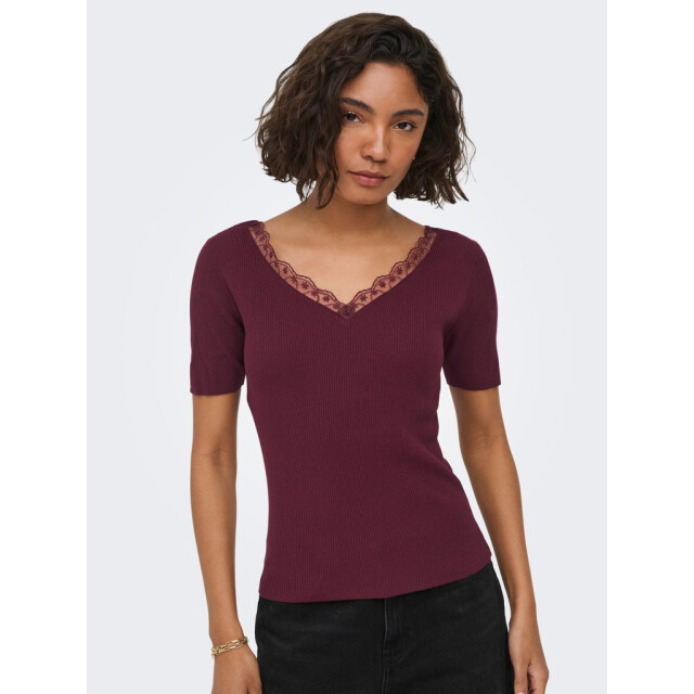 Jacqueline de Yong Jdynanna ss revers lace pullover knt bordeaux 4339.47.0021 large