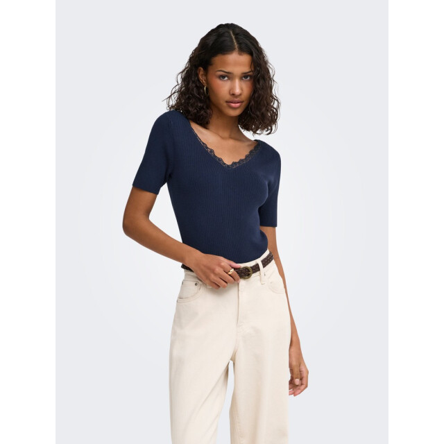 Jacqueline de Yong Jdynanna ss revers lace pullover knt navy 4339.37.0013 large