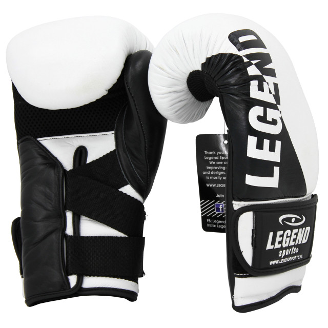 Legend Sports Wrist lock bokshandschoenen heren/dames wit-zwart leer PBG03ZW08 large