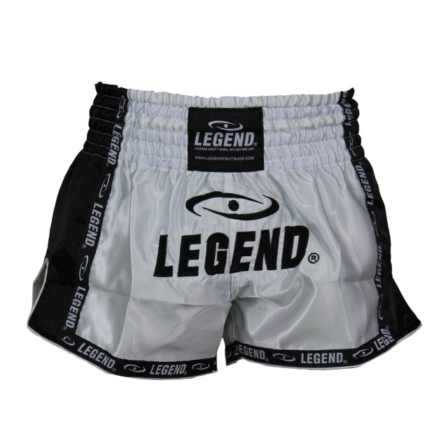 Legend Sports Kickboks broekje kids/volwassenen zwart/wit satijn PSW05WZXL large