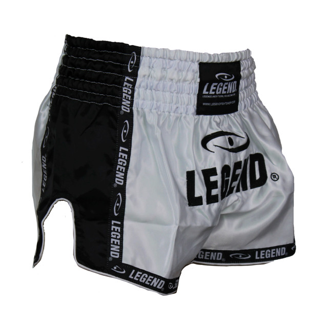 Legend Sports Kickboks broekje kids/volwassenen zwart/wit satijn PSW05WZXL large