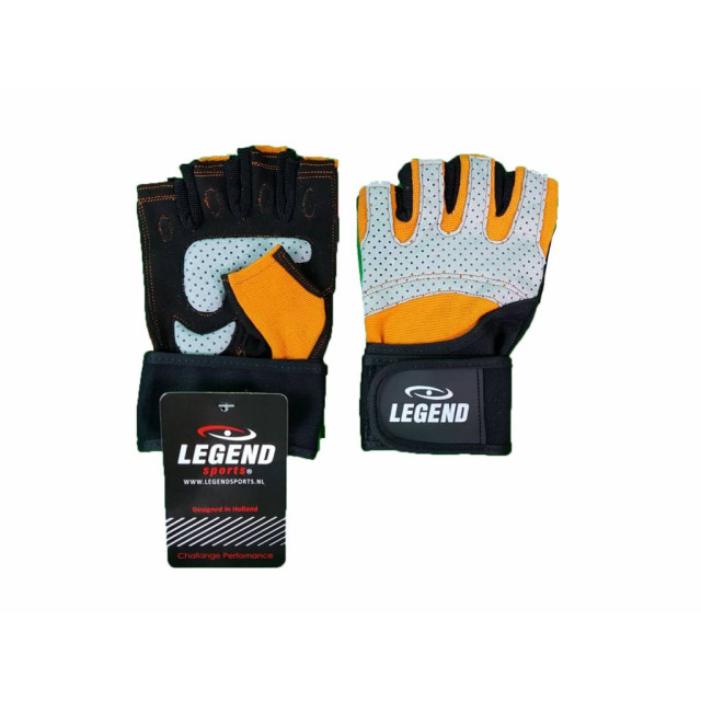 Legend Sports Fitness handschoenen heren/dames oranje-grijs legend grip FG01GR0XS large