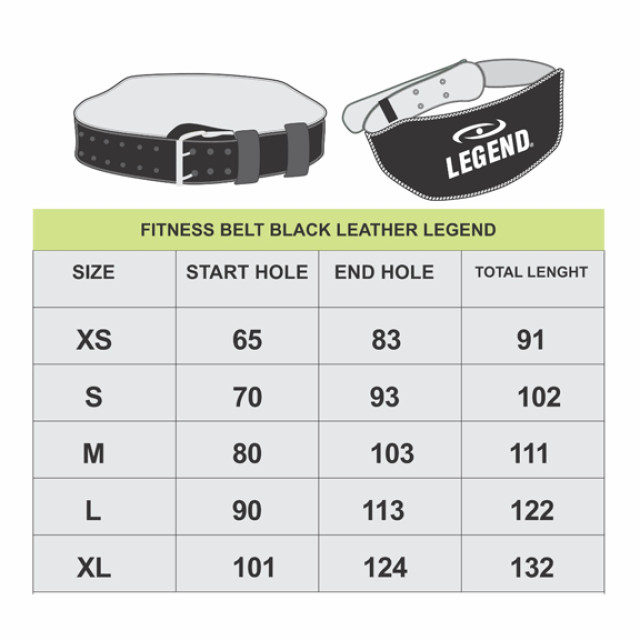 Legend Sports Fitness riem heren/dames zwart leer BELTBLACKLEDXS large