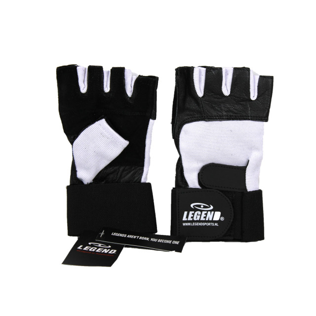 Legend Sports Fitness handschoenen leder heren/dames zwart-wit leer FITGLOVLEDWITHXS large