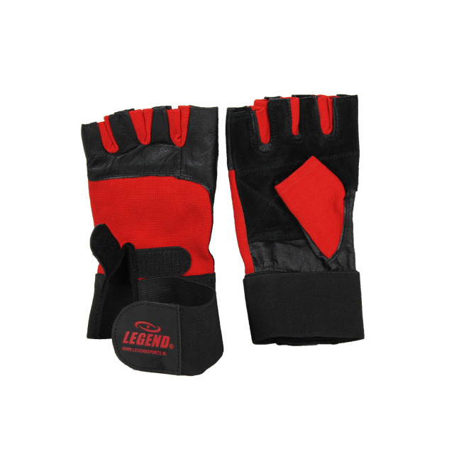 Legend Sports Fitness handschoenen leder heren/dames zwart-rood leer FITGLOVLEDREDXS large