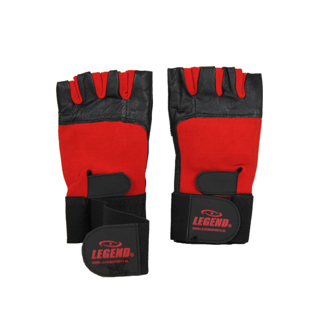 Legend Sports Fitness handschoenen leder heren/dames zwart-rood leer FITGLOVLEDREDXS large