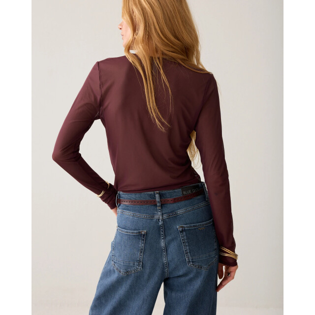 Summum 3s5394-30180 335 round neck top long sleeve mesh solid dark burgundy 3s5394-30180 335 large