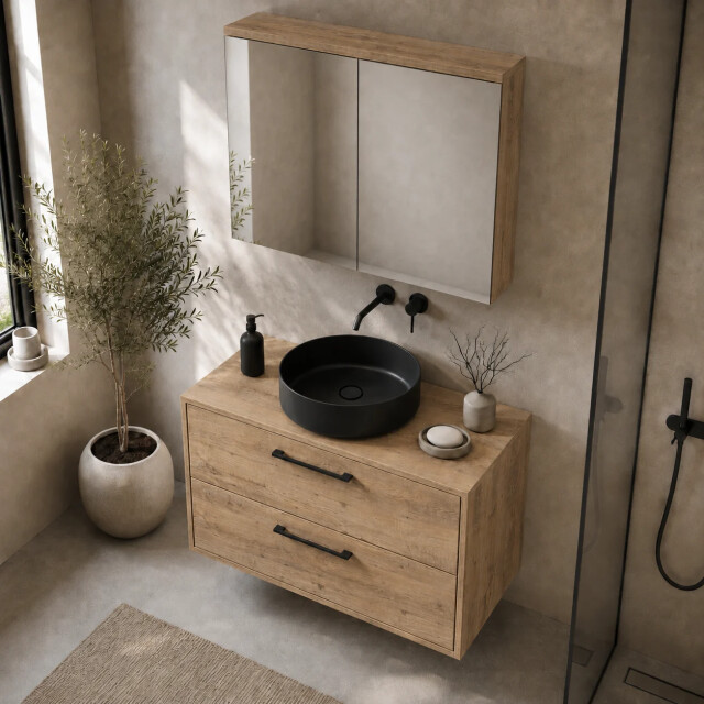 Badplaats Wastafelkast florence 80 x 46 cm kastanje met spiegelkast 3684357 large