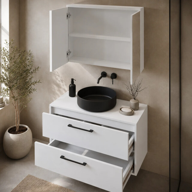 Badplaats Wastafelkast florence 80 x 46 cm hoogglans met spiegelkast 3684359 large