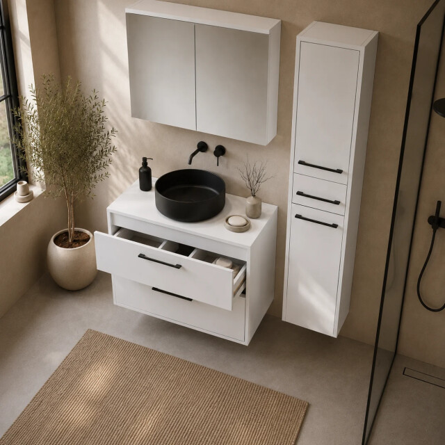Badplaats Wastafelkast set florence 80 x 46 cm hoogglans met spiegelkast 3684356 large