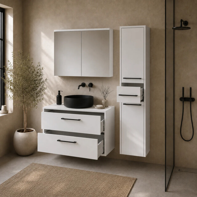 Badplaats Wastafelkast set florence 80 x 46 cm hoogglans met spiegelkast 3684356 large