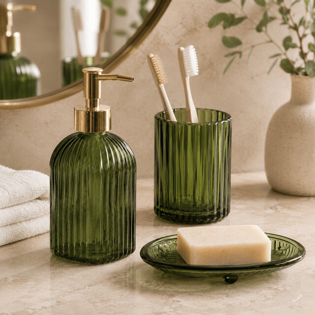 Casa di Elturo Badkamerset verde – 3-delig – donker glas – zeepdispenser 480 ml 3684534 large