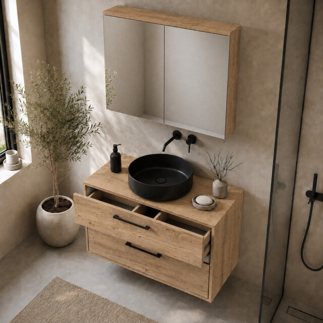Badplaats Wastafelkast florence 80 x 46 cm kastanje met spiegelkast 3684357 large