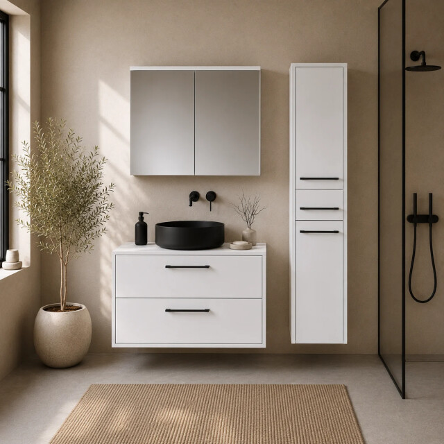 Badplaats Wastafelkast set florence 80 x 46 cm hoogglans met spiegelkast 3684356 large