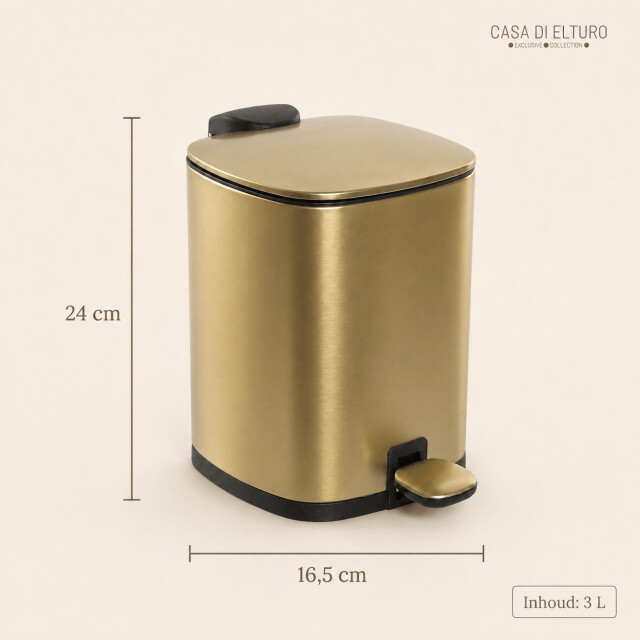 Casa di Elturo Pedaalemmer glam – 3 liter – mat goud – softclose – h24 cm – badkamer prullenbak 1985395 large
