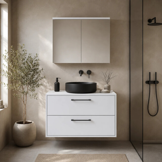 Badplaats Wastafelkast florence 80 x 46 cm hoogglans met spiegelkast 3684359 large
