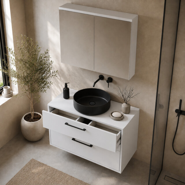 Badplaats Wastafelkast florence 80 x 46 cm hoogglans met spiegelkast 3684359 large