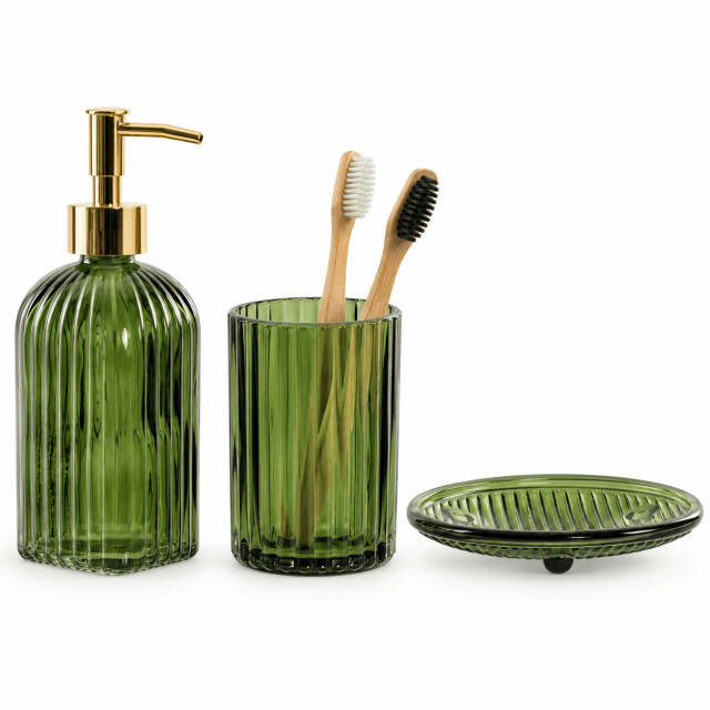 Casa di Elturo Badkamerset verde – 3-delig – donker glas – zeepdispenser 480 ml 3684534 large
