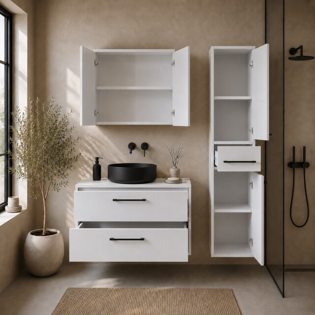 Badplaats Wastafelkast set florence 80 x 46 cm hoogglans met spiegelkast 3684356 large