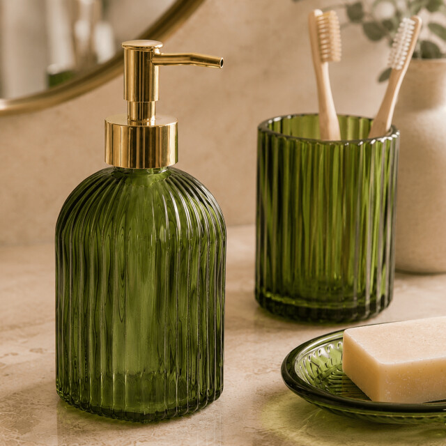 Casa di Elturo Badkamerset verde – 3-delig – donker glas – zeepdispenser 480 ml 3684534 large