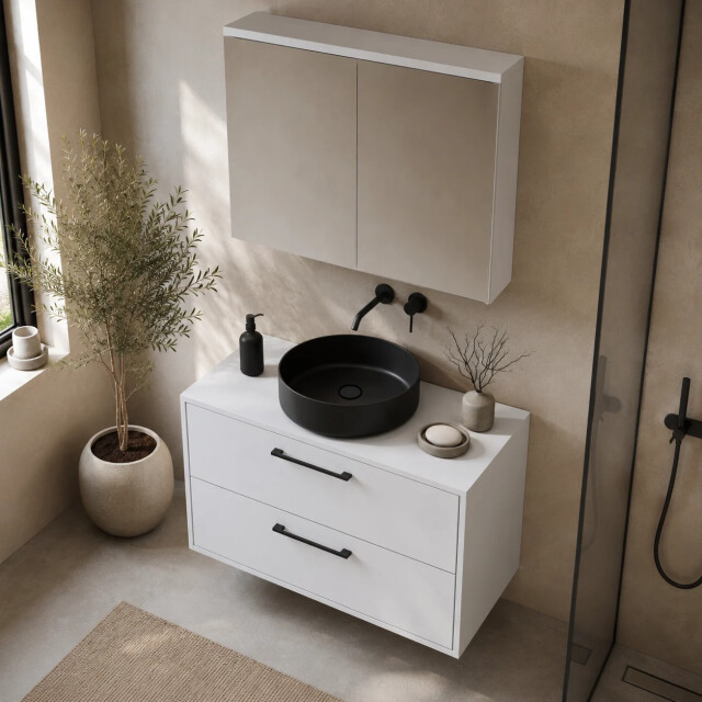 Badplaats Wastafelkast florence 80 x 46 cm hoogglans met spiegelkast 3684359 large
