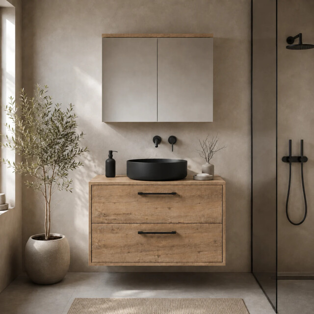 Badplaats Wastafelkast florence 80 x 46 cm kastanje met spiegelkast 3684357 large