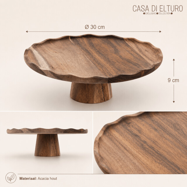 Casa di Elturo Taart plateau nora – acaciahout – Ø30 x h9 cm – serveerplateau – taartstandaard 3684535 large