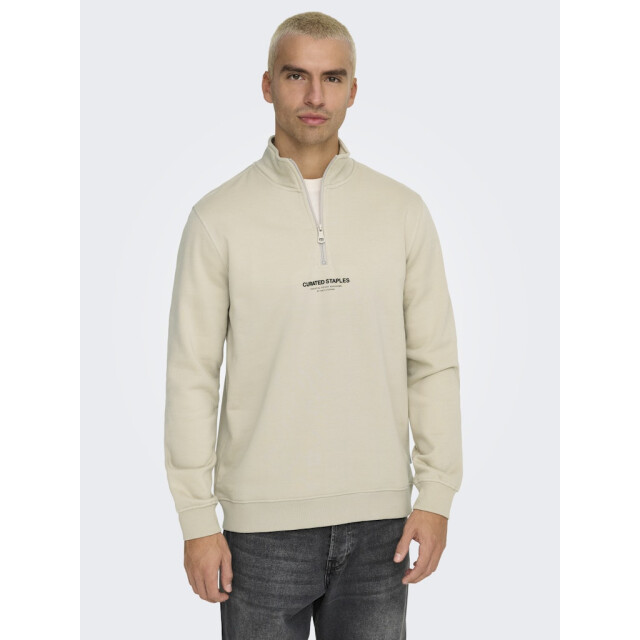 Only & Sons Onscurated reg half zip sweat beige 5209.05.0044 large